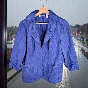 Chico's Women's 1 Medium Purple Lightweight 3/4 Sleeve Crinkle Open Front Jacket